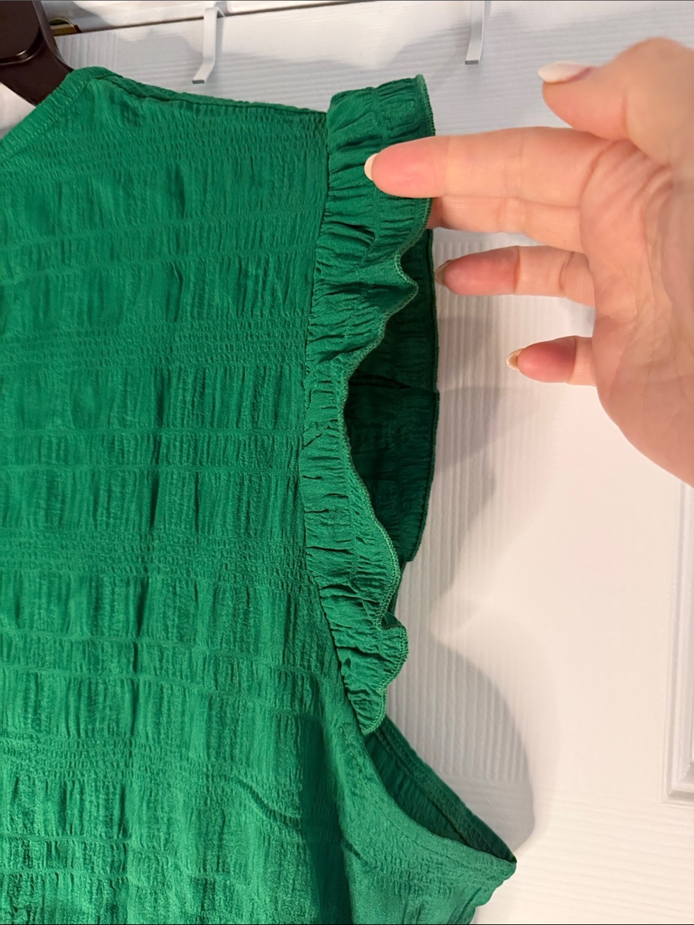 Green Ruffled Mini Dress - Women's Sleeveless Summer Dress - Picture 3 of 6